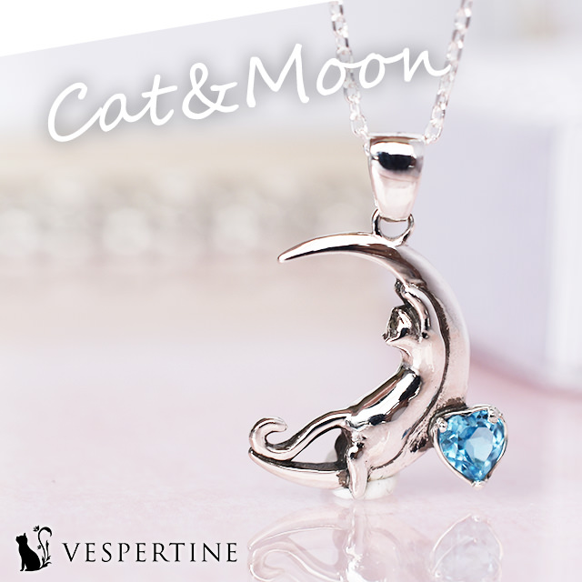 月と星と猫のネックレス